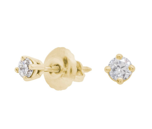 Boucles d'oreilles en or 14k avec diamant solitaire cultivé en laboratoire 0.10ct.